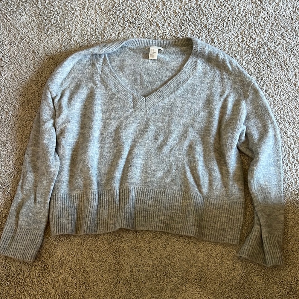 Gray v neck cropped sweater